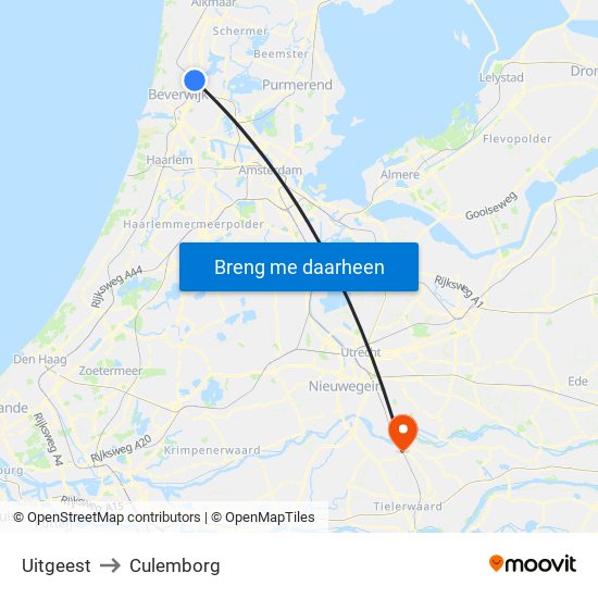 Uitgeest to Culemborg map