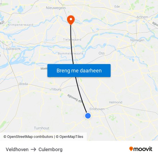Veldhoven to Culemborg map