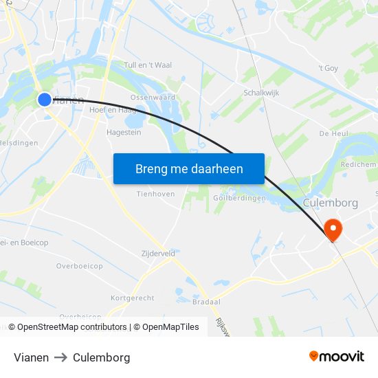 Vianen to Culemborg map