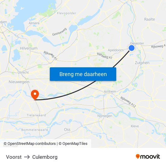 Voorst to Culemborg map