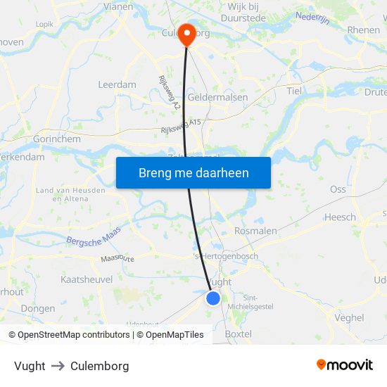 Vught to Culemborg map