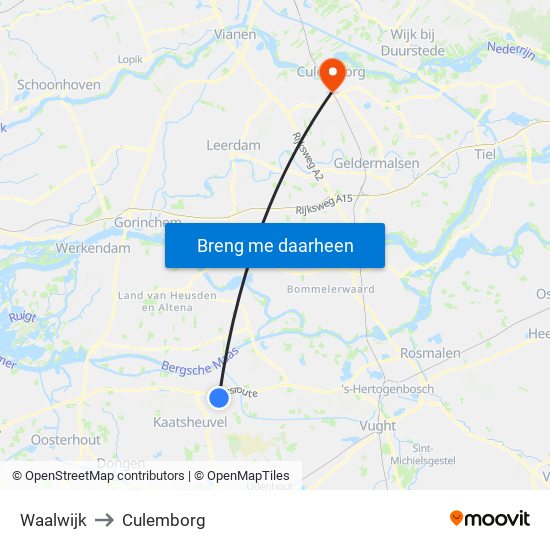 Waalwijk to Culemborg map