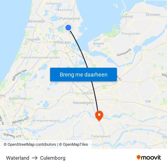 Waterland to Culemborg map