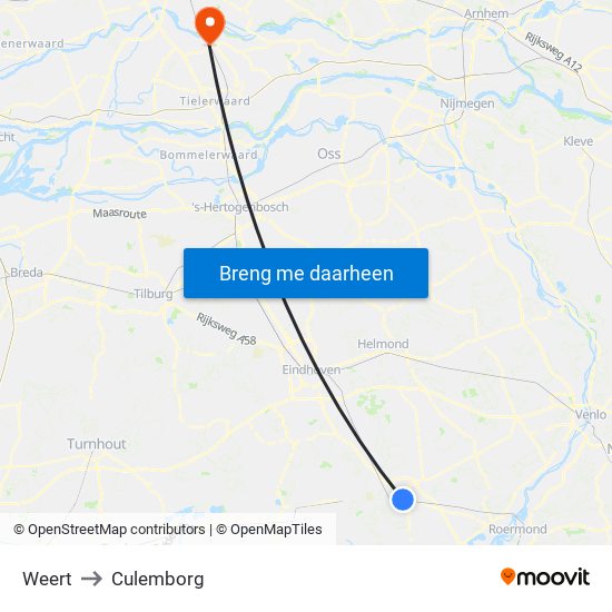 Weert to Culemborg map