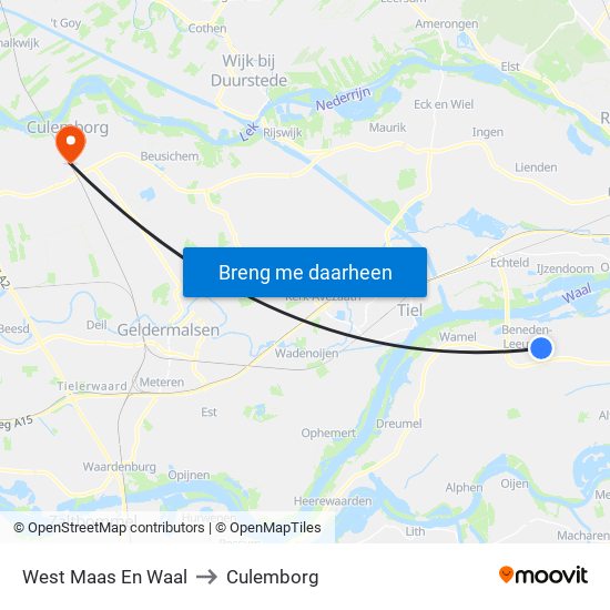 West Maas En Waal to Culemborg map