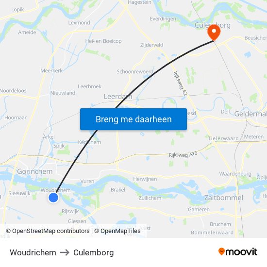 Woudrichem to Culemborg map