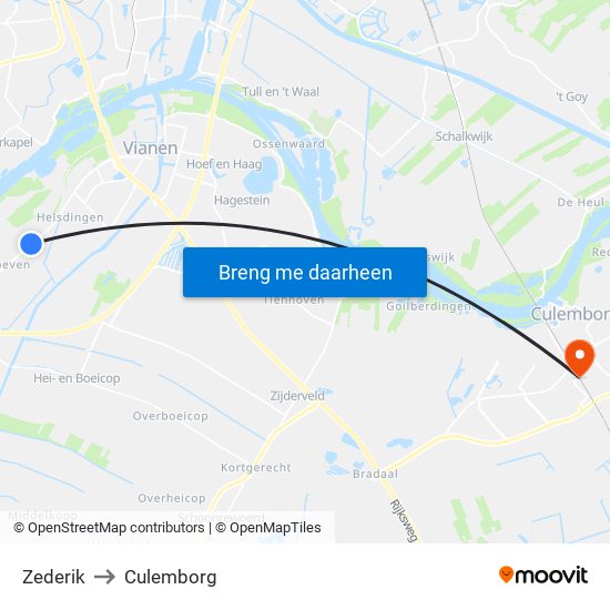 Zederik to Culemborg map