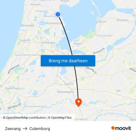 Zeevang to Culemborg map