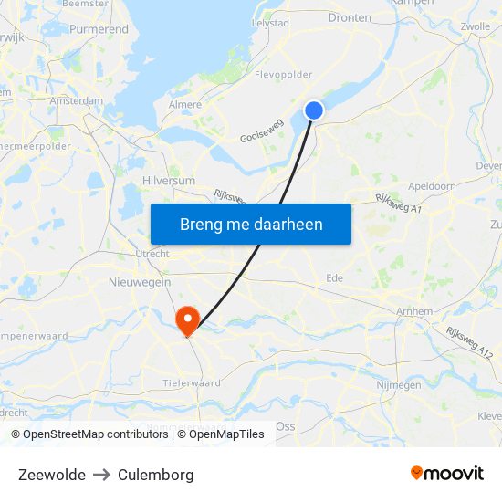 Zeewolde to Culemborg map