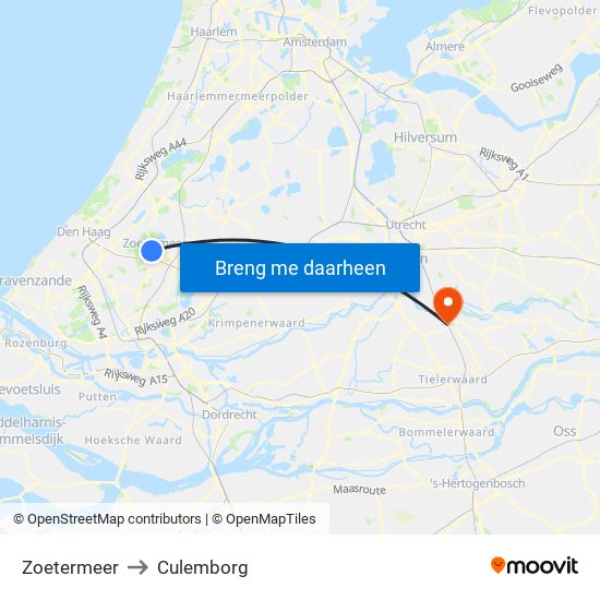 Zoetermeer to Culemborg map