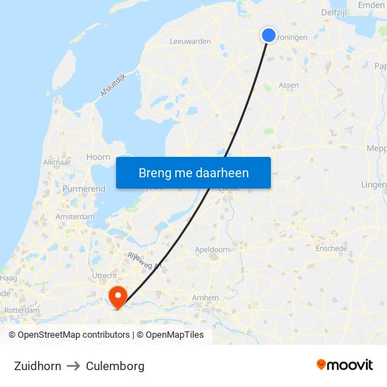Zuidhorn to Culemborg map