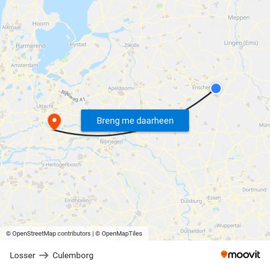 Losser to Culemborg map