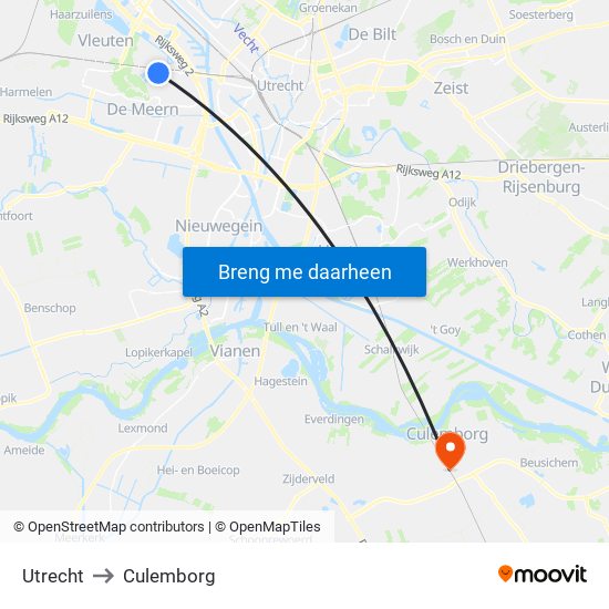 Utrecht to Culemborg map