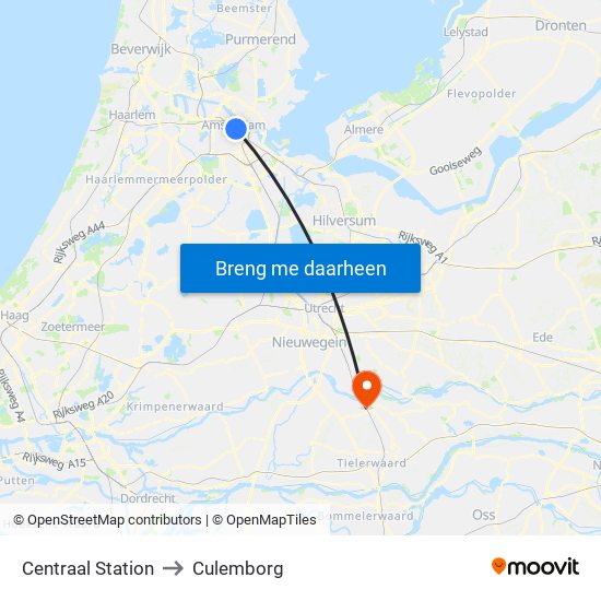 Centraal Station to Culemborg map