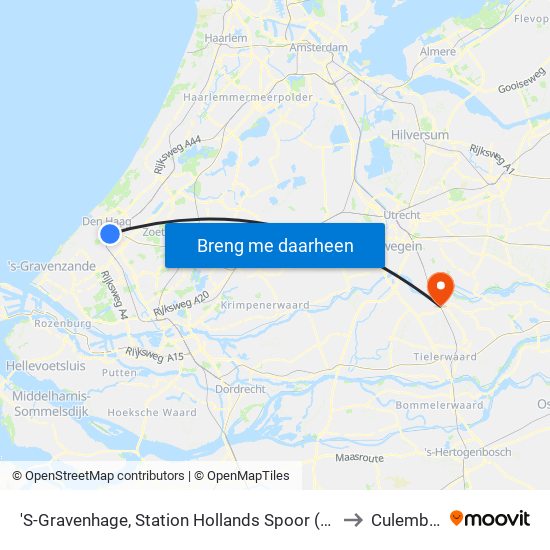 'S-Gravenhage, Station Hollands Spoor (Perron A) to Culemborg map
