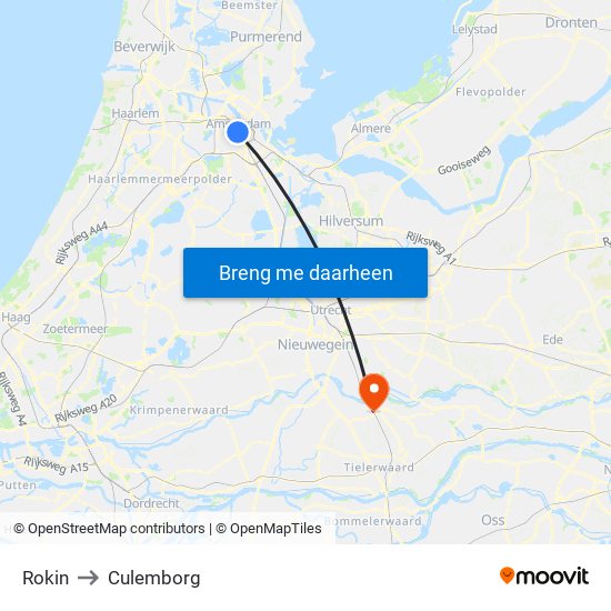 Rokin to Culemborg map