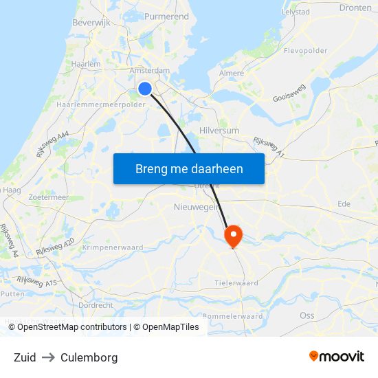 Zuid to Culemborg map