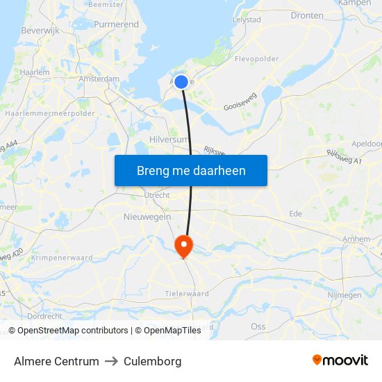 Almere Centrum to Culemborg map