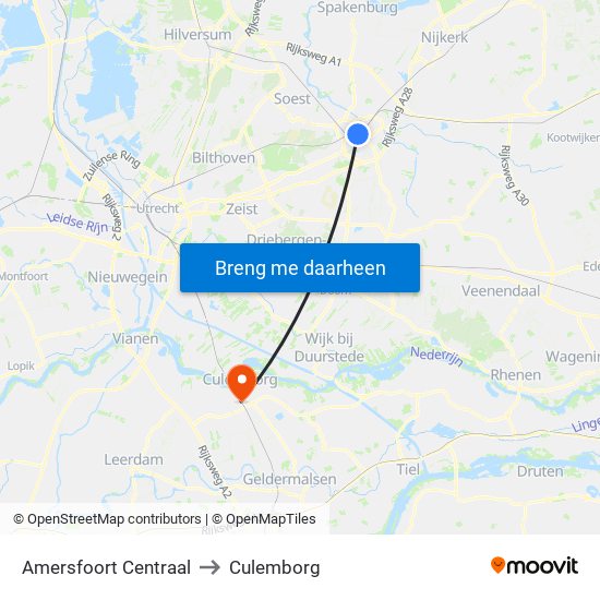 Amersfoort Centraal to Culemborg map