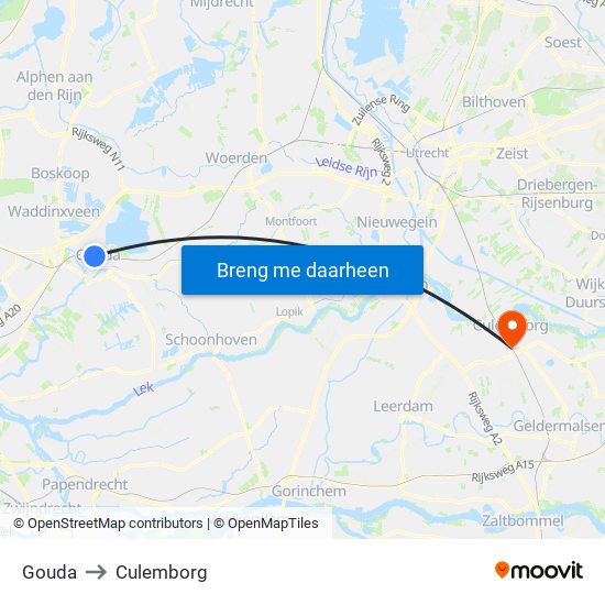 Gouda to Culemborg map