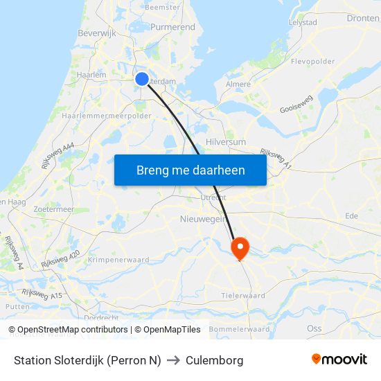 Station Sloterdijk (Perron N) to Culemborg map