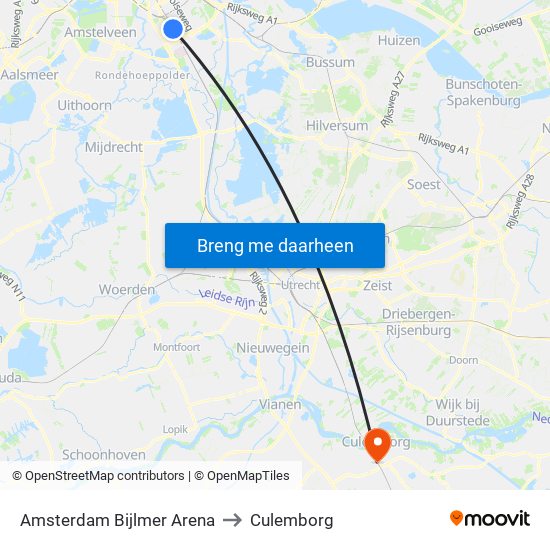 Amsterdam Bijlmer Arena to Culemborg map