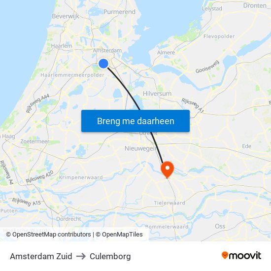 Amsterdam Zuid to Culemborg map