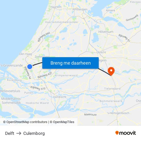 Delft to Culemborg map