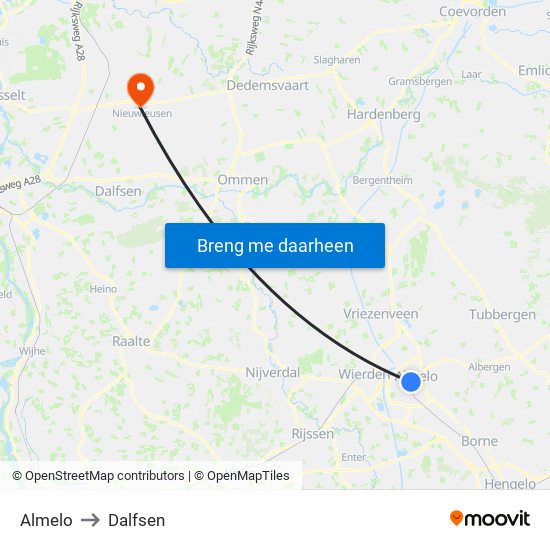 Almelo to Dalfsen map