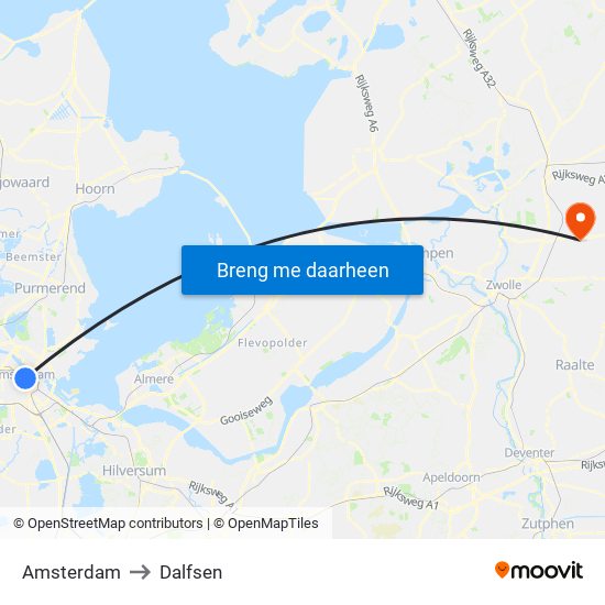 Amsterdam to Dalfsen map
