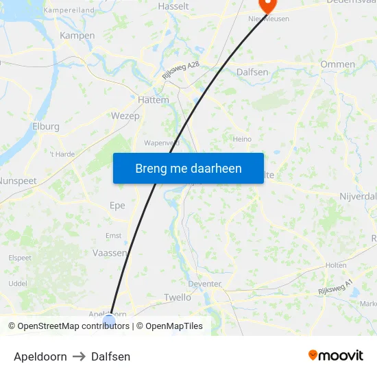 Apeldoorn to Dalfsen map