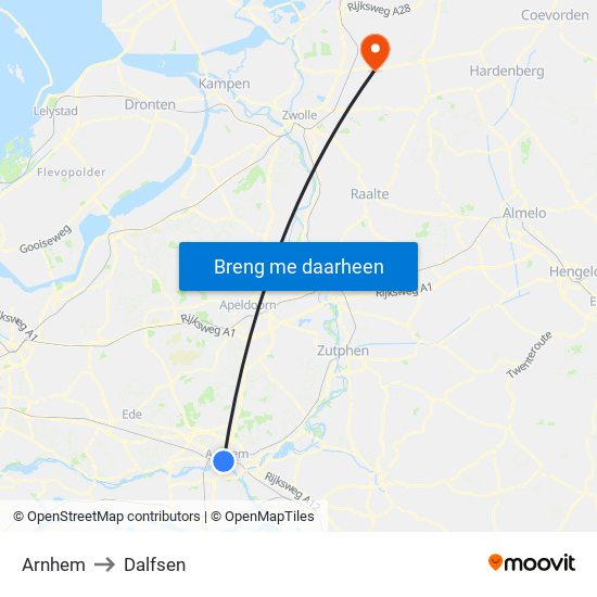 Arnhem to Dalfsen map
