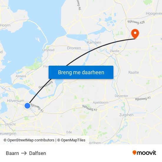 Baarn to Dalfsen map