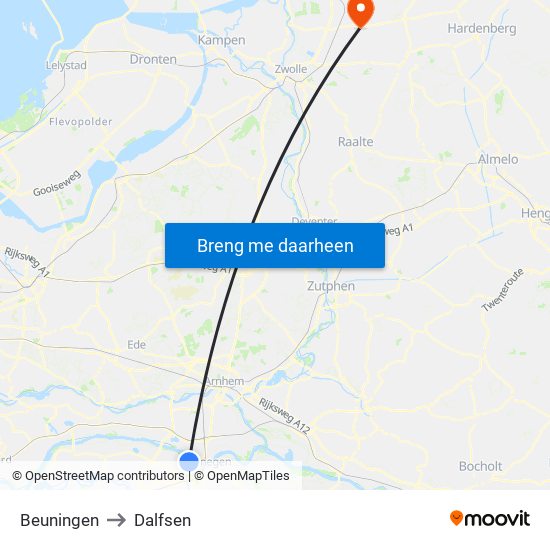 Beuningen to Dalfsen map