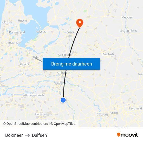Boxmeer to Dalfsen map