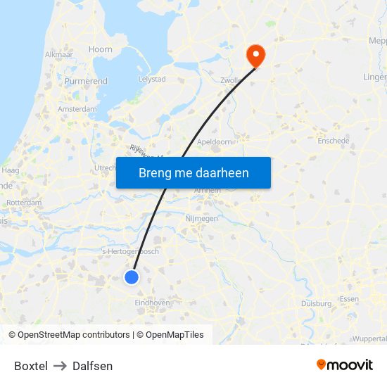 Boxtel to Dalfsen map