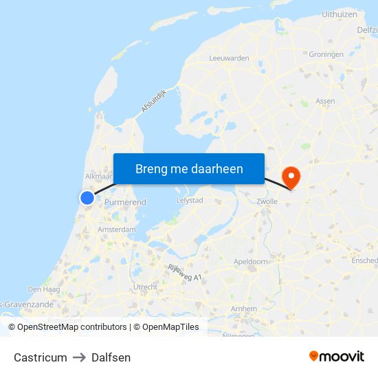 Castricum to Dalfsen map