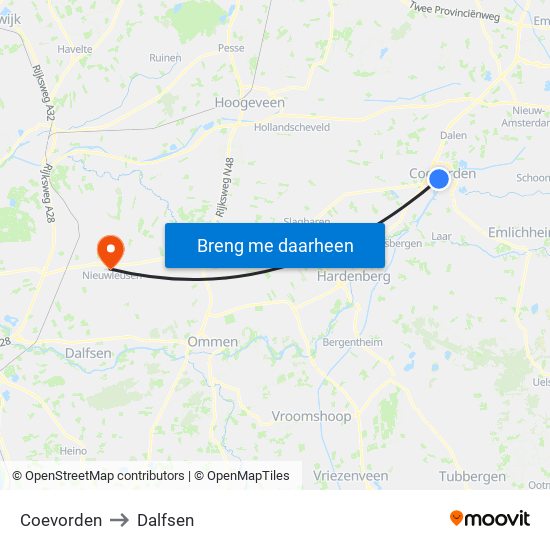 Coevorden to Dalfsen map
