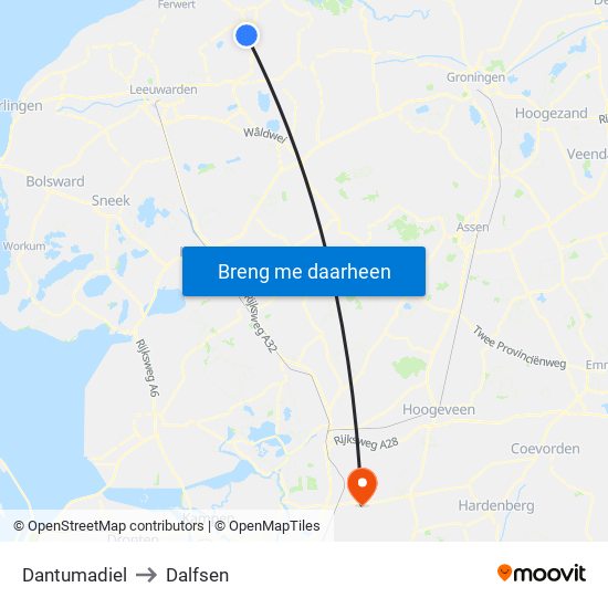 Dantumadiel to Dalfsen map