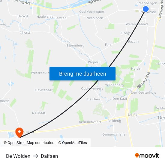De Wolden to Dalfsen map