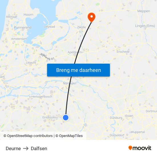 Deurne to Dalfsen map
