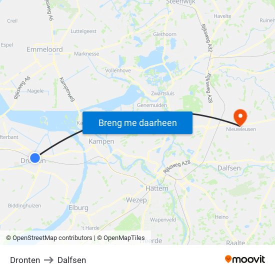 Dronten to Dalfsen map
