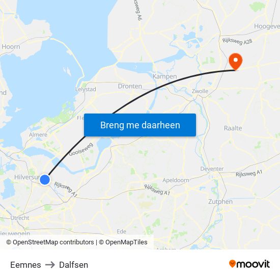 Eemnes to Dalfsen map