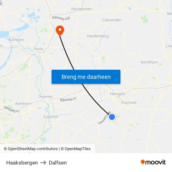 Haaksbergen to Dalfsen map