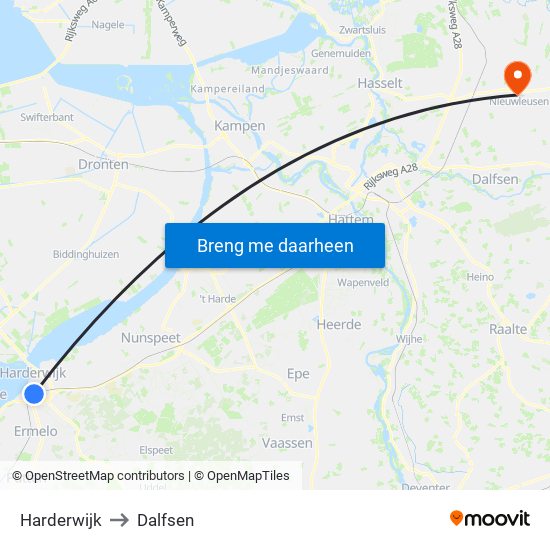 Harderwijk to Dalfsen map