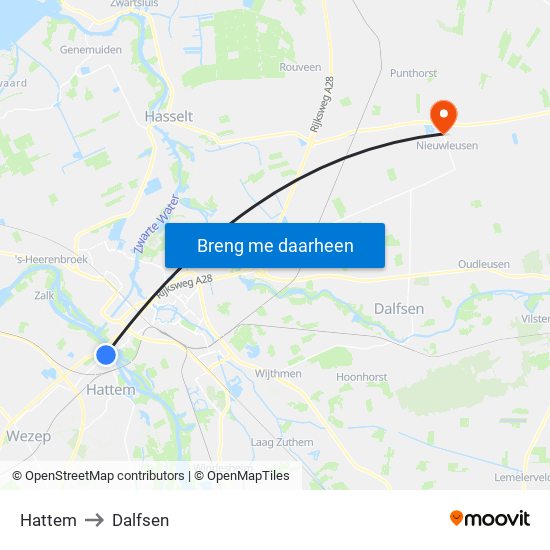 Hattem to Dalfsen map