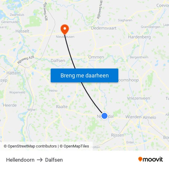 Hellendoorn to Dalfsen map