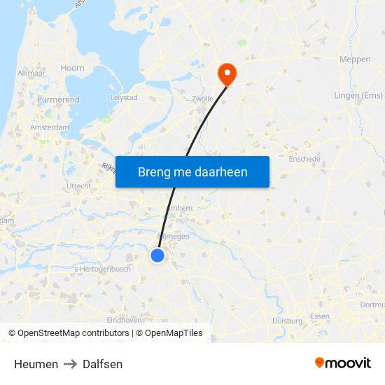 Heumen to Dalfsen map