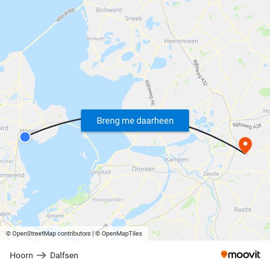 Hoorn to Dalfsen map