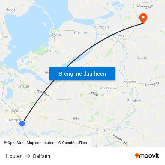 Houten to Dalfsen map